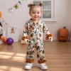 imageKuriozud Kids Toddler Girl Halloween Pajamas Fuzzy Trim Long Sleeve Button Down Shirt Top and Pants 2pcs Pjs Sets SleepwearTurkey Sunflower Brown
