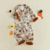 imageKuriozud Kids Toddler Girl Halloween Pajamas Fuzzy Trim Long Sleeve Button Down Shirt Top and Pants 2pcs Pjs Sets SleepwearTurkey Sunflower Brown