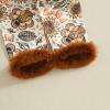 imageKuriozud Kids Toddler Girl Halloween Pajamas Fuzzy Trim Long Sleeve Button Down Shirt Top and Pants 2pcs Pjs Sets SleepwearTurkey Sunflower Brown