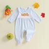 imageKuriozud My First Halloween Baby Girl Boy Outfit Newborn Pumpkin Jumpsuit Romper Halloween Footie Pajamas Coming Home OutfitPumpkin Embroidery Blue