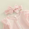imageKuriozud Newborn Baby Girl Boy Footie Romper One Piece Jumpsuit Sleeper Infant ClothesStriped Ruffle Pink