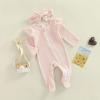imageKuriozud Newborn Baby Girl Boy Footie Romper One Piece Jumpsuit Sleeper Infant ClothesStriped Ruffle Pink