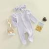 imageKuriozud Newborn Baby Girl Boy Footie Romper One Piece Jumpsuit Sleeper Infant ClothesStriped Ruffle Purple