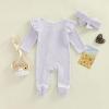 imageKuriozud Newborn Baby Girl Boy Footie Romper One Piece Jumpsuit Sleeper Infant ClothesStriped Ruffle Purple