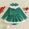 imageKuriozud Newborn Baby Girl Christmas Outfit Long Sleeve Ruffle Romper Jumpsuit with Headband Cute Infant Girl ClothesChristmas Tree Green