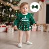 imageKuriozud Newborn Baby Girl Christmas Outfit Long Sleeve Ruffle Romper Jumpsuit with Headband Cute Infant Girl ClothesMerry Christmas Green