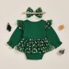imageKuriozud Newborn Baby Girl Christmas Outfit Long Sleeve Ruffle Romper Jumpsuit with Headband Cute Infant Girl ClothesMerry Christmas Green
