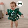 imageKuriozud Newborn Baby Girl Christmas Outfit Long Sleeve Ruffle Romper Jumpsuit with Headband Cute Infant Girl ClothesMerry Christmas Green