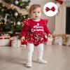 imageKuriozud Newborn Baby Girl Christmas Outfit Long Sleeve Ruffle Romper Jumpsuit with Headband Cute Infant Girl ClothesMerry Christmas Red