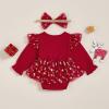 imageKuriozud Newborn Baby Girl Christmas Outfit Long Sleeve Ruffle Romper Jumpsuit with Headband Cute Infant Girl ClothesMerry Christmas Red