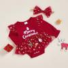 imageKuriozud Newborn Baby Girl Christmas Outfit Long Sleeve Ruffle Romper Jumpsuit with Headband Cute Infant Girl ClothesMerry Christmas Red
