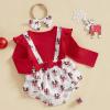 imageKuriozud Newborn Baby Girl Christmas Outfit Long Sleeve Ruffle Romper Jumpsuit with Headband Cute Infant Girl ClothesReindeer White