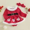 imageKuriozud Newborn Baby Girl Christmas Outfit Long Sleeve Ruffle Romper Jumpsuit with Headband Cute Infant Girl ClothesSanta Red