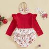 imageKuriozud Newborn Baby Girl Christmas Outfit Long Sleeve Ruffle Romper Jumpsuit with Headband Cute Infant Girl ClothesSanta White
