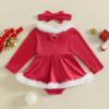 imageKuriozud Newborn Baby Girl Christmas Outfit Long Sleeve Ruffle Romper Jumpsuit with Headband Cute Infant Girl ClothesSnowman Reindeer Santa Tree