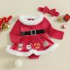 imageKuriozud Newborn Baby Girl Christmas Outfit Long Sleeve Ruffle Romper Jumpsuit with Headband Cute Infant Girl ClothesSnowman Reindeer Santa Tree
