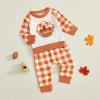 imageKuriozud Toddler Baby Boy Thanksgiving Outfit Little Turkey Shirt Long Sleeve Sweatshirt Pants Set Newborn Boy Fall ClothesFootball Turkey Plaid