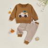 imageKuriozud Toddler Baby Boy Thanksgiving Outfit Little Turkey Shirt Long Sleeve Sweatshirt Pants Set Newborn Boy Fall ClothesTurkey Car Brown