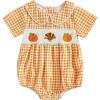 imageKuriozud Halloween Baby Clothes Newborn Ghost Embroidered Bubble Romper Short Sleeve Smocked Bodysuit First Halloween OutfitPumpkin Turkey Embroidery Orange