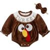 imageKuriozud Halloween Baby Clothes Newborn PumpkinTurkry Smocked Bubble Romper Velvet Onesie Cute Baby Girl Fall Winter ClothesTurkey Brown