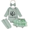 imageKuriozud Im New Here Newborn Outfit Girl Letter Romper Ruffle Tutu Bloomers Shorts Set Baby Girl Preemie Coming Home OutfitGreen