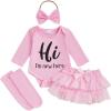 imageKuriozud Im New Here Newborn Outfit Girl Letter Romper Ruffle Tutu Bloomers Shorts Set Baby Girl Preemie Coming Home OutfitPink