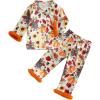imageKuriozud Kids Toddler Girl Halloween Pajamas Fuzzy Trim Long Sleeve Button Down Shirt Top and Pants 2pcs Pjs Sets SleepwearTurkey Pumpkin Orange