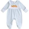 imageKuriozud My First Halloween Baby Girl Boy Outfit Newborn Pumpkin Jumpsuit Romper Halloween Footie Pajamas Coming Home OutfitPumpkin Embroidery Blue