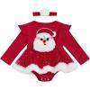 imageKuriozud Newborn Baby Girl Christmas Outfit Long Sleeve Ruffle Romper Jumpsuit with Headband Cute Infant Girl ClothesSanta Sequins Tulle Red