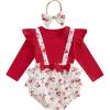 imageKuriozud Newborn Baby Girl Christmas Outfit Long Sleeve Ruffle Romper Jumpsuit with Headband Cute Infant Girl ClothesSanta White