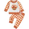 imageKuriozud Toddler Baby Boy Thanksgiving Outfit Little Turkey Shirt Long Sleeve Sweatshirt Pants Set Newborn Boy Fall ClothesFootball Turkey Plaid