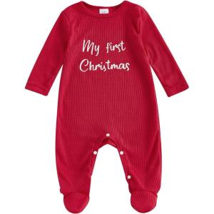 imageKuriozud My First Halloween Baby Girl Boy Outfit Newborn Pumpkin Jumpsuit Romper Halloween Footie Pajamas Coming Home OutfitMy Firts Christmas Red