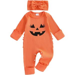 imageKuriozud My First Halloween Outfit Baby Girl Ghost Romper Pumpkin Onesie Newborn Preemie Girl Pajamas Thanksgiving ClothesHalloween Orange B