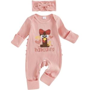 imageKuriozud My First Halloween Outfit Baby Girl Ghost Romper Pumpkin Onesie Newborn Preemie Girl Pajamas Thanksgiving ClothesThanksgiving Pink