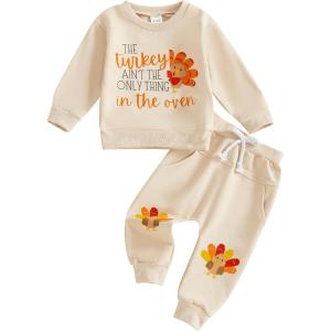 imageKuriozud Toddler Baby Boy Thanksgiving Outfit Little Turkey Shirt Long Sleeve Sweatshirt Pants Set Newborn Boy Fall ClothesTurkey Aint the Only Thing in the Oven Apricot