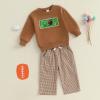 imageKuriozud Toddler Baby Boy Spring Fall Winter Clothes Outfit Embroidery Sweatshirt Tops Pants Set 6 12 18 24Months 2t 3t 4tFootball Coffee