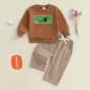 imageKuriozud Toddler Baby Boy Spring Fall Winter Clothes Outfit Embroidery Sweatshirt Tops Pants Set 6 12 18 24Months 2t 3t 4tFootball Coffee