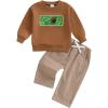 imageKuriozud Toddler Baby Boy Spring Fall Winter Clothes Outfit Embroidery Sweatshirt Tops Pants Set 6 12 18 24Months 2t 3t 4tFootball Coffee