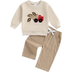imageKuriozud Toddler Baby Boy Spring Fall Winter Clothes Outfit Embroidery Sweatshirt Tops Pants Set 6 12 18 24Months 2t 3t 4tFootball Khaki