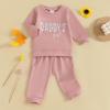 imageKuriozud Toddler Baby Girl Fall Winter Clothes Cute Print Long Sleeve Crewneck Sweatshirt and Jogger Pants Set 2 Piece OutfitDaddys Girl Daisy Pink