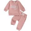 imageKuriozud Toddler Baby Girl Fall Winter Clothes Cute Print Long Sleeve Crewneck Sweatshirt and Jogger Pants Set 2 Piece OutfitDaddys Girl Daisy Pink