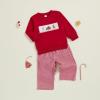 imageKuriozud Toddler Baby Christmas Outfit Car Holiday Tree Long Sleeve Sweatshirt and Plaid Pants 2 Piece SetCandy Cane Gingerbread Red