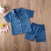imageKuriozud Toddler Baby Girl Summer Satin Pajamas Kids Summer Pjs Set Short Sleeve Button Down Nightwear Sleepwear 06TSummerblue