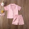 imageKuriozud Toddler Baby Girl Summer Satin Pajamas Kids Summer Pjs Set Short Sleeve Button Down Nightwear Sleepwear 06TSummerpink
