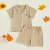 imageKuriozud Toddler Baby Girl Summer Satin Pajamas Kids Summer Pjs Set Short Sleeve Button Down Nightwear Sleepwear 06TTurkeykhaki