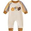 imageKuriozud Newborn Baby Boy Thanksgiving Outfit Little Turkey Romper Long Sleeve Jumpsuit Infant Boy Fall ClothesTurkey Pumpkin Football Plaid