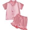 imageKuriozud Toddler Baby Girl Summer Satin Pajamas Kids Summer Pjs Set Short Sleeve Button Down Nightwear Sleepwear 06TDdpink