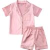 imageKuriozud Toddler Baby Girl Summer Satin Pajamas Kids Summer Pjs Set Short Sleeve Button Down Nightwear Sleepwear 06TSummerpink