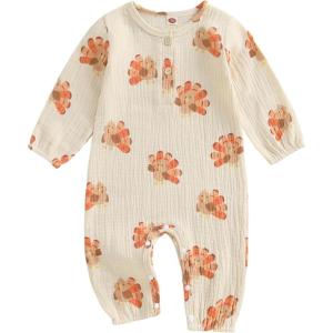 imageKuriozud Newborn Baby Boy Thanksgiving Outfit Little Turkey Romper Long Sleeve Jumpsuit Infant Boy Fall ClothesTurkey Khaki