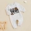 imageKuriozud Baby Boy Western Romper Letter Print Round Neck Long Sleeve Full Length Sweatshirt Jumpsuit for Fall WinterGray